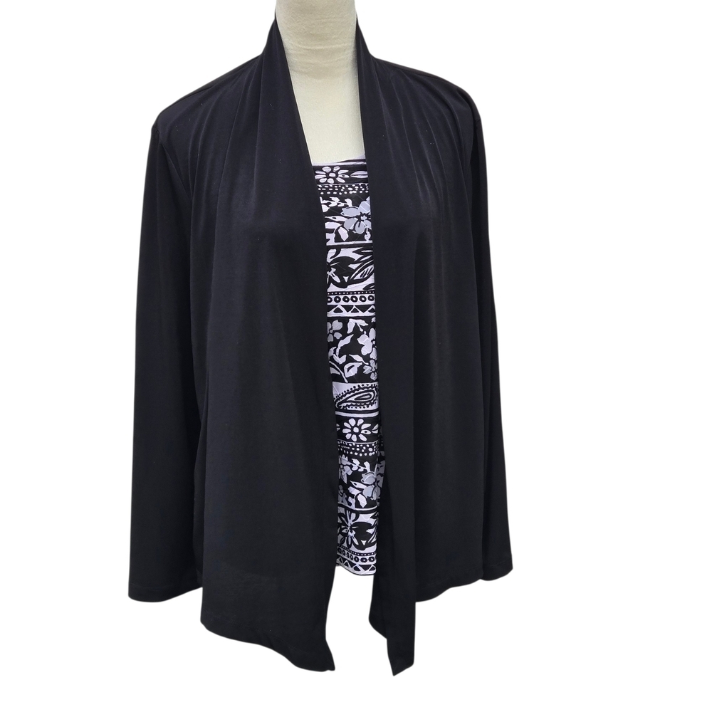 Alfred Dunner Women’s M All-In-One Exterior Black Top over Floral Geometric Line
